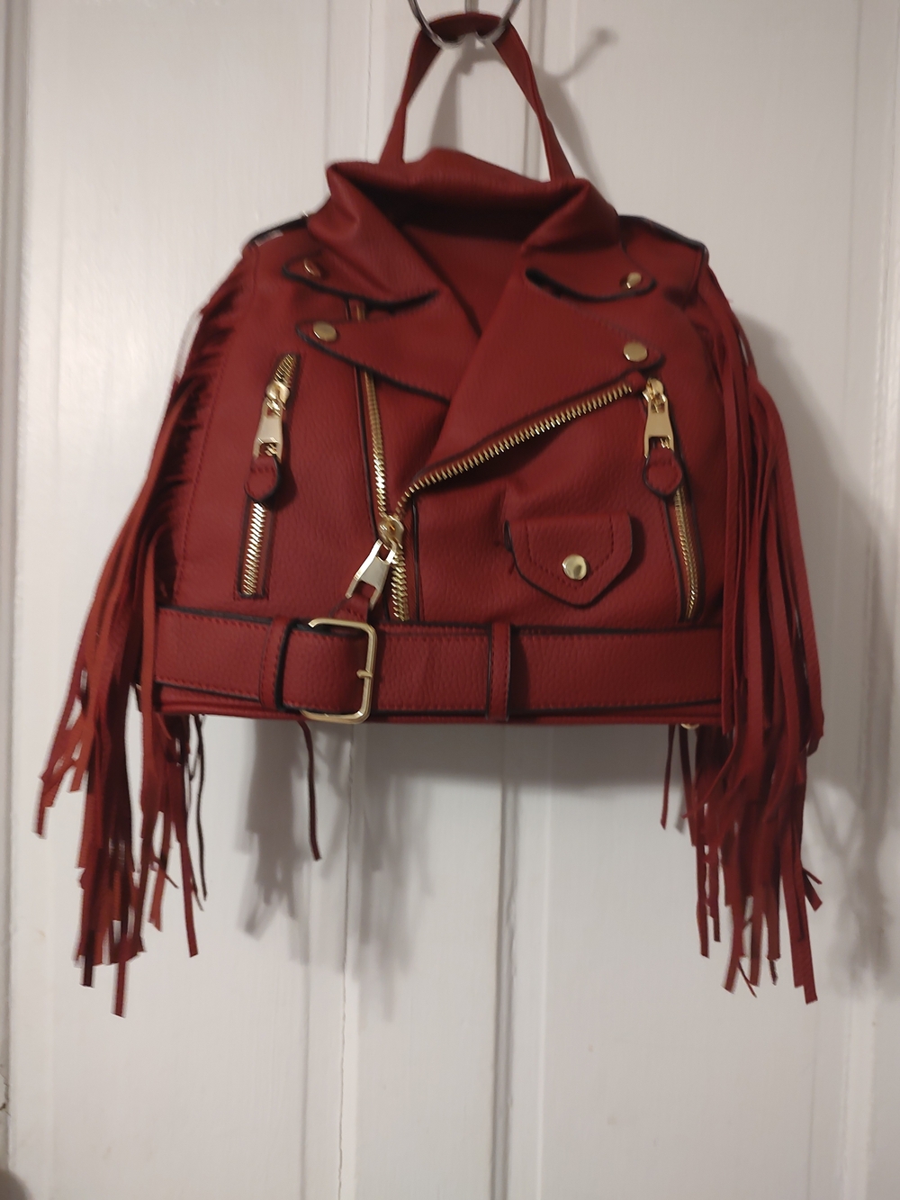 Red Fringe Biker-Style Women's Backpack Tote